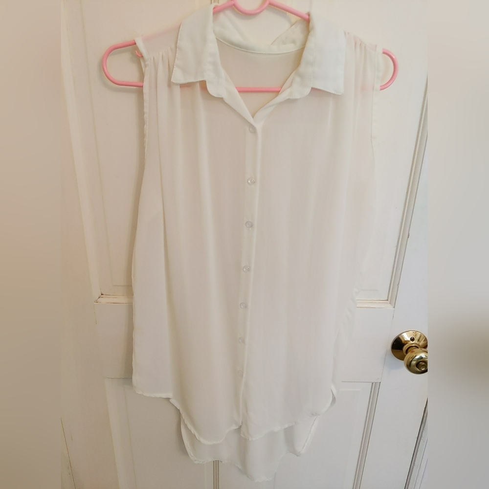 Women's White Summer Blouse Tank Top Pockets Size Small S Macys Collared